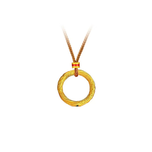 Huaiyin's new 18k gold pendant Qiankun circle necklace new Chinese style pendant Nezha same style for men and women gift clavicle chain Golden Qiankun circle pendant + light coffee color