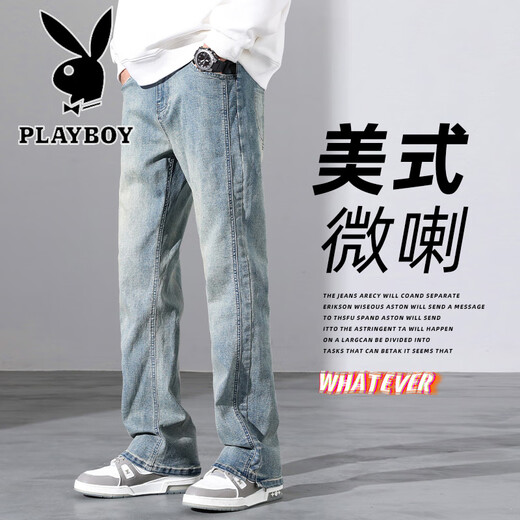 Playboy (Playboy) American Jeans Herren Spring- und Herbststil Trendy Marke Lose gerade Hosen 2025 Frühling Vielseitig Retro Casual Hosen 9901 Nostalgic Blue M [28-29 Größen]
