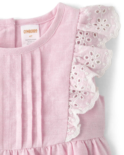 GYMBOReeGymboree Butterfly Sleeve Eyelet Tank Top for Girls and Toddlers, Simple Pink Linen, 6 Simple Pink Linen 6