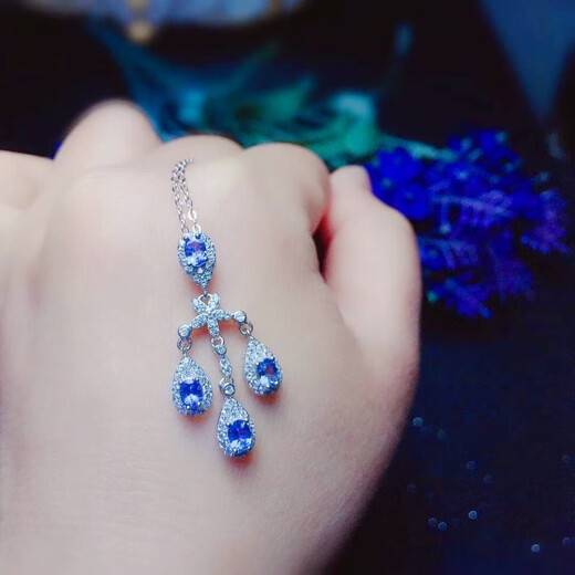Iosn Natural Tanzanite Pendant Necklace Super Flash Super Beautiful Tanzanite Sapphire Pendant S925 Sterling Silver Luxurious Personalized Tassel Style