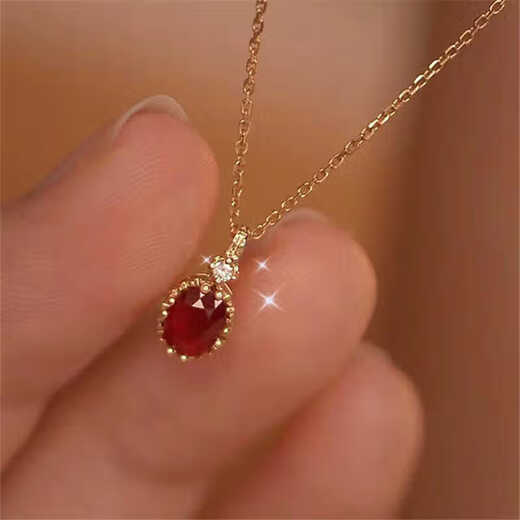 Hunter 18k gold inlaid pigeon blood stone necklace for women, French retro, compact, exquisite, light luxury, niche clavicle chain, red, choose bare stone for customization, contact customer service