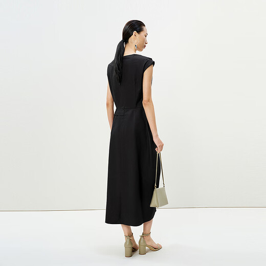 Weniger [gleicher Stil im Einkaufszentrum] 2025 Sommer neuer unregelmäßiger Kragen Baumwollhülsenkleid 2p4g12170 009 Fake Black S