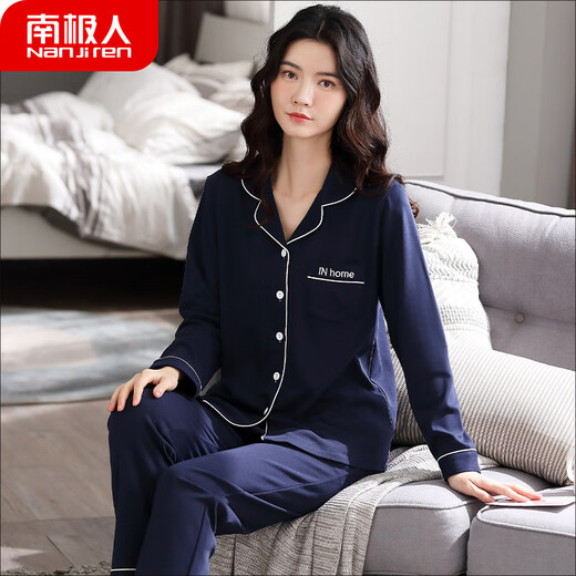 Antarktische Pyjama Frauen langärmelte reine Pure-Baumwoll-Frühlings- und Herbst-koreanische Version Frauen voller Baumwolle Lose Herbst- und Winter-Zweiteiler-Home-Kleidung Orange_9905 m