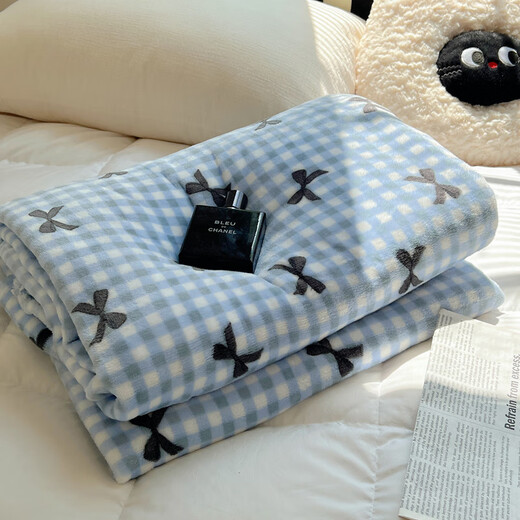 Xinnan Korallen-Plüschdecke, Handtuch, Steppdecke, Büro, Nickerchen, Sofa, Decke, Studenten, Mittagspause, Sommer, klimatisiert, Deckenbezug, Decke, Schal, blau kariert, 100 x 150 cm