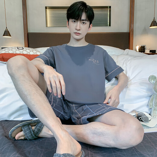 雅鹿睡衣男夏季短袖短裤棉质青少年初中学生套装男款家居服胖子4XL HDE9928 L