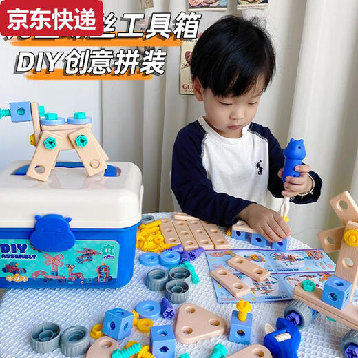 沅肆儿童玩具3到6岁工具箱拧打螺丝钉组装男孩拆装女宝宝修理电钻 160件套蓝色IY螺丝套装+电