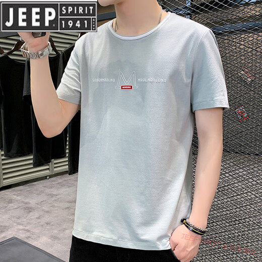 JEEP SPIRIT冰丝短袖男款夏季2025新款t恤潮牌衣服薄夏天T恤衫半截袖上衣 AB6219蓝色 M
