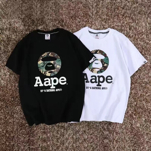 Aape kurzärmelige Sommermänner und Frauen gleiche vielseitige Paar halbärmelige Hemd-Tarn-Affen-Kopf-Trend Black 691 Pure Cotton High-Qualität M 90-110Jin [Jin entspricht 0,5 kg]