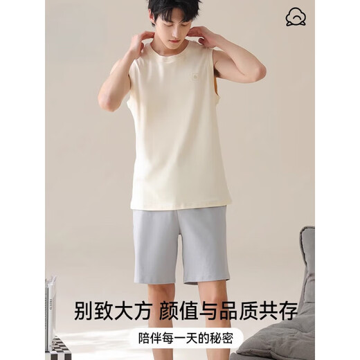 雅鹿纯棉背心男士睡衣夏季无袖坎肩薄款家居服夏天运动可外穿套装 NSWR-深灰色13657 （百分百纯棉 L 男【推荐95-125斤】