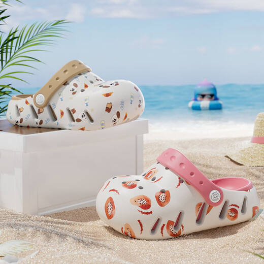 
Babycrayon new printed small pea children's bag-toe slippers for boys and girls summer anti-slip rainbow bean hole shoes sandals yellow bean 17 cm inner length [170] foot length about 16-16.5 wear