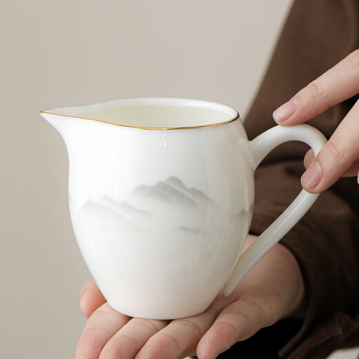 ENSHOUSU MUTTON FAT JADE PORCELAINE BEAUTÉE FAIR Cup dehua Porcelain White Ceramic Teapot Tea Divider Kung Fu Tea Set the the tasse Diviseur de thé 12023HRM [Dessin en or] Mutton Fat Jade Beauty Fair Cup a des dimensions sur l'image