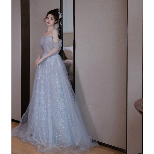 Aifangniao Vestido de noche de banquete de lujo de alta gama para mujeres Falda de cumpleaños para el banquete de un solo hombro Color XL