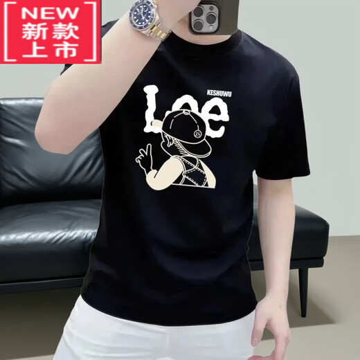 项郎欧洲站夏季新款百搭潮牌时尚圆领修身印花半袖潮流个性男士T恤衫 F1049白色(大标) M (100-125)斤