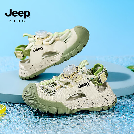 JEEP Jeep Children's Sports Sandals Baotou Knob Buckle Boys' Shoes Girls' Beach Shoes Mint Mambo/Ivory White 30