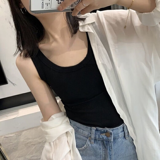 霏斯诗町白色吊带背心女螺纹棉夏季内搭外穿无袖t恤运动遇见打底上衣女装 白色