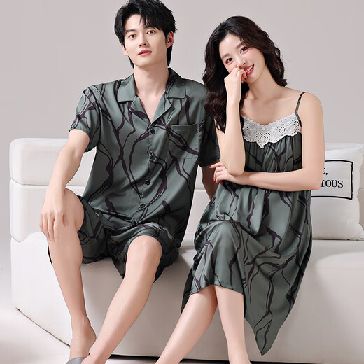 Cat Man (Miiow) pareja pijamas verano delgado seda de hielo delgado nuevo hombre de manga corta y mujer camiseta sospecher sexy ropa de ropa para el hogar 6210 bag negro m mujeres + hombres l