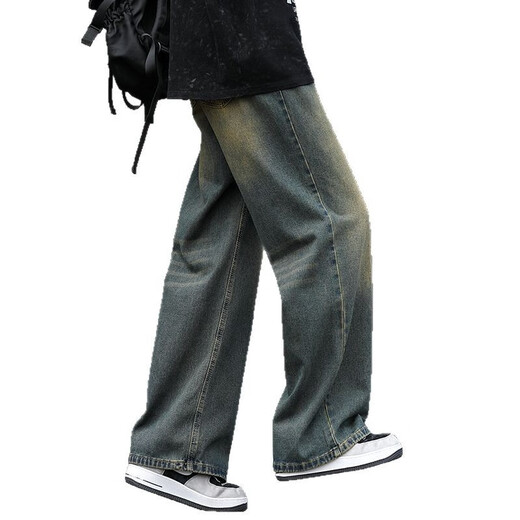 Rongxitu Herren-Waschung Jeans gerade lose lockere drapierte Weitbein 2025 Neue Frühlings- und Herbst-Herren-Schlampe 1047 Nostalgische Farbe m