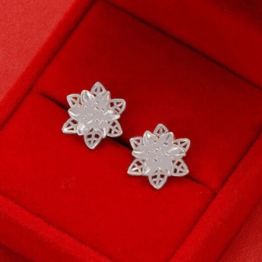 Wanmu Hong Kong 9999 sterling silver earrings camellia flower earrings for women elegant lily pure silver anti-allergic ear mffc lily pure silver earrings + free certificate 6.22g solid quality upgrade