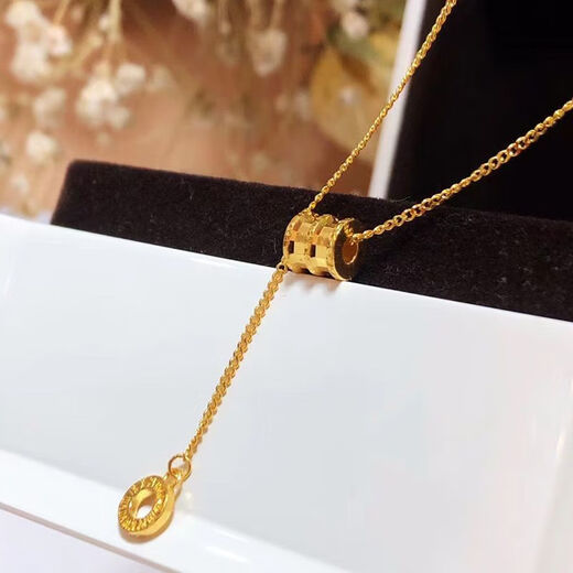 Wanmu Gold 24K Necklace Pure Gold Fashion Small Waist Pendant 9999 Gold Transfer Bead Circle Clavicle Chain for Women 0.01g Small Waist Necklace (One Piece)