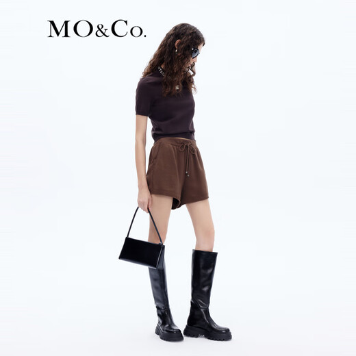 MO&Co. Sweatpants Spring American Sports Style Drawstring Elastic High Waist MC Embroidered Cotton Shorts Casual Pants Moanke Dark Brown S 160