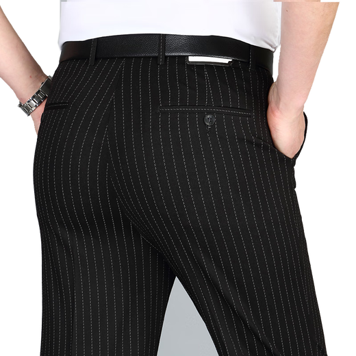 Pier Cardin summer men's mulberry silk trousers striped plaid linen middle-aged and elderly high waist loose business casual formal wear men's pants 9885 blue and gray stripes M size 29 waist 2.2 feet = 73C