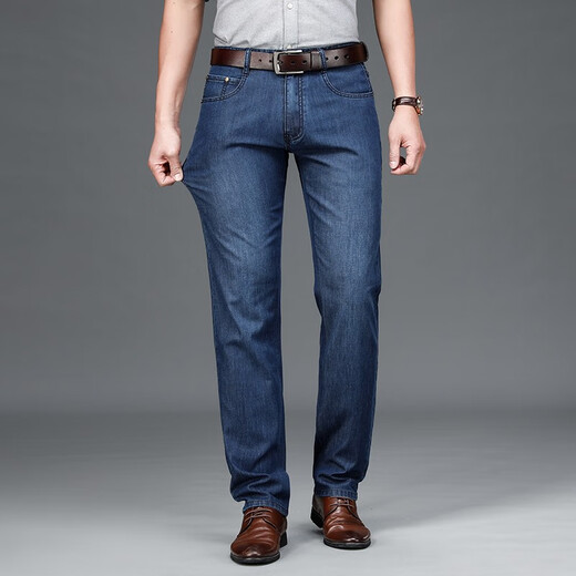 JEEP SPIRITJEEP Jeep Summer Mulberry Silk Men's Jeans Men's Spring and Summer 2025 New Loose Straight High-end Men's Pants j723 Blue Summer Thin Style 29 Waist circumference two feet two