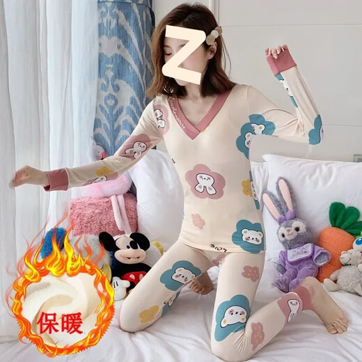FHHUABD保暖内衣女加绒加厚套装学生内穿打底冬季少女美体外穿加肥加大码 紫色 秋衣秋裤9913 M 80到95斤