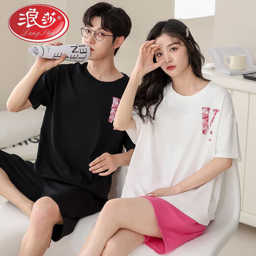 LangSha couple pajamas pure cotton shorts shorts for summer men and women sweet and cute cartoon large size can be worn outside home clothing suit Flagship store-687 XL single woman
