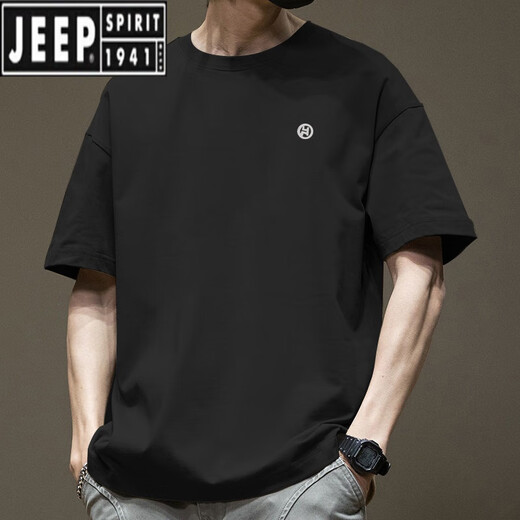 JEEP SPIRIT American short-sleeved T-shirt for men in summer pure cotton round neck trendy versatile casual 2025 new fashion brand loose Hong Kong style T white-1365 sleeve short S [suggested 80-110Jin [Jin equals 0.5 kg]]