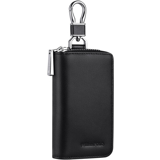 Williampolo Kaiser Paul Echtes Leder-Ledermännchen-Schlüsselbeutel Taillenhunger Leder Reißverschluss Key Bag große Kapazität Multifunktions-Mini-Kartenbeutel Schwarz geprägt