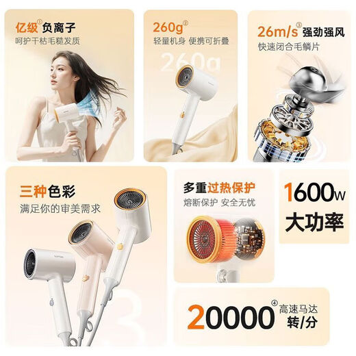 Supor Secador de cabello para el cabello para el cabello para el cabello Negativo Negativo Cabello de cabello Alta potencia eólica Dormitorio de secado rápido Portátil por alquilar miles de millones de iones negativos 1800W-844A