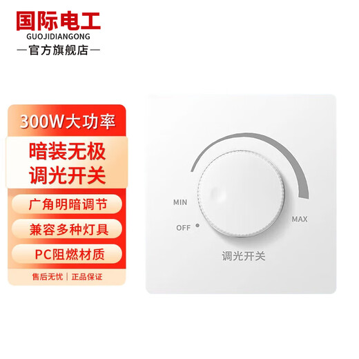 International Electrician Stepless Dimmer Switch 300W High Power Wide Angle Light and Dark Adjustable LED Incandescent Lamp Wall Rotary Switch Panel White Dimmer Switch-300W Concealed Installation