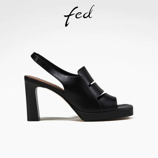 FED high heel fish mouth sandals summer new women's shoes black leather sandals women's S0414-YA572 black 35