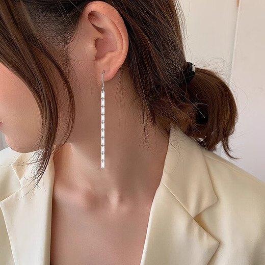 QIANSHU PT950 Platinum Ear Hooks Women's Platinum Long Earrings Tassel Earrings Simple Earrings PT950 2.6-2.69 g