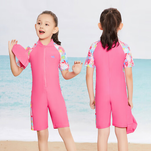 Yingfa new product children's swimsuit girl one-piece sun protection short-sleeved swimsuit boy baby middle and large Y0359 floral/pink (girls) 170 4 yards (height 90-100CM/weight 15-