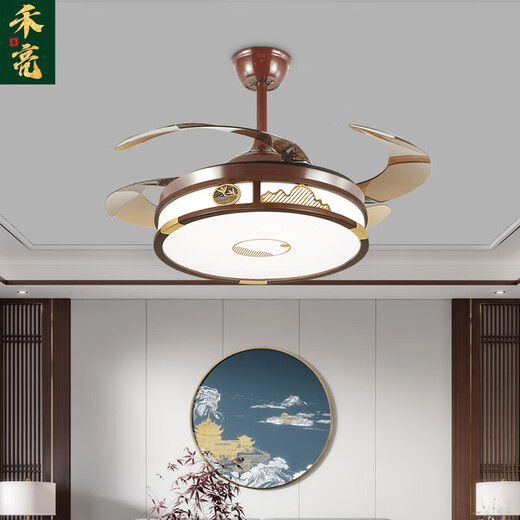 Heliang Neues chinesisches Holz im chinesischen Stil Massives Holz Wohnzimmer Deckenleuchte High-End-Atmosphäre Schlafzimmer Leichtes chinesisches Stil Zen Hall Lampe 9896 Gold Seidensandelholz-96*68 cm-Rektangle-Three Farben