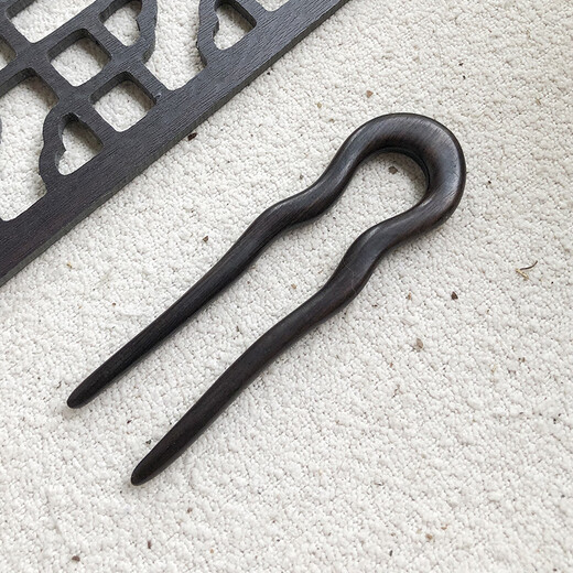 Zuoou short hairpin U-shaped hairpin with small wavy wooden hairpin ancient style hairpin daily commuting ball hairpin hairpin ebony wavy U-shaped wooden hairpin about 12 cm