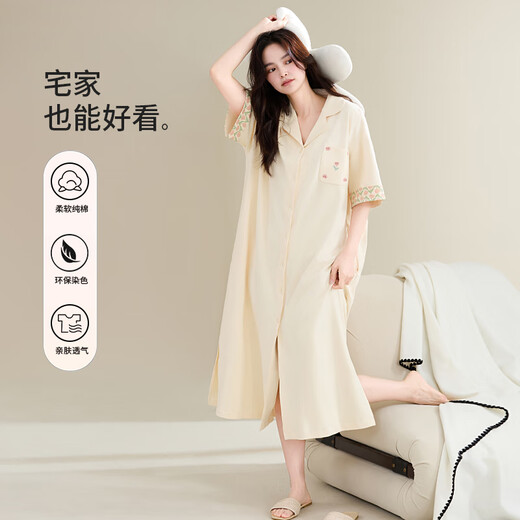 雅鹿睡裙女夏季纯棉短袖夏天女士大码家居服花卉孕妇睡衣女款2025新款 ZX:826星幻紫条纹 M 【柔软亲肤，舒适纯棉】