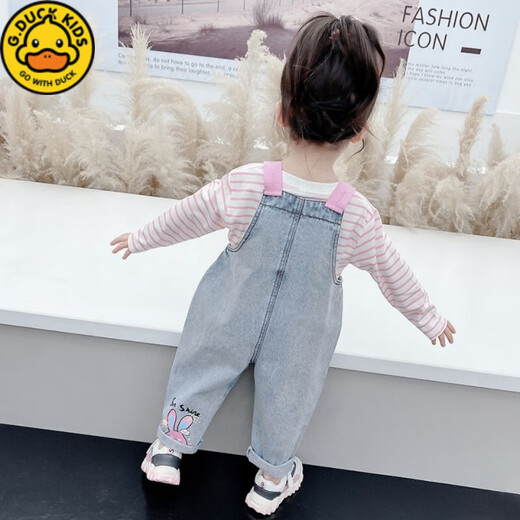 G.DUCKKIDS小黄鸭女童牛仔背带裤春秋季儿童装洋气长裤小童女宝宝裤子春装 牛仔蓝背带裤 80 (适合身高70-80厘米)