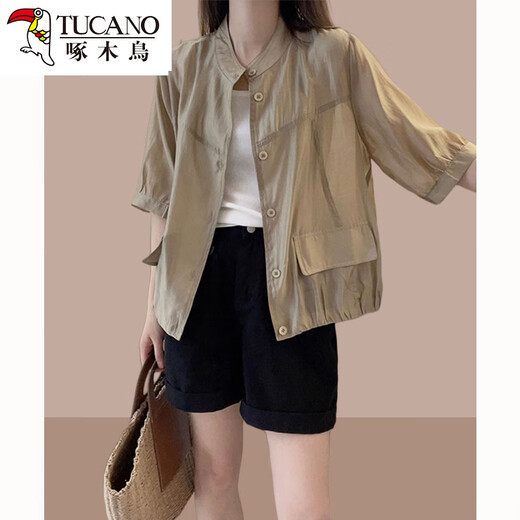 Woodpecker High-End Tencel Sunscreen Shirt Women's Summer Thin, Loose, Fashionable and Versatile Outer Cardigan Top Picture Color M Recommended 100Jin Jin equals within 0.5kg