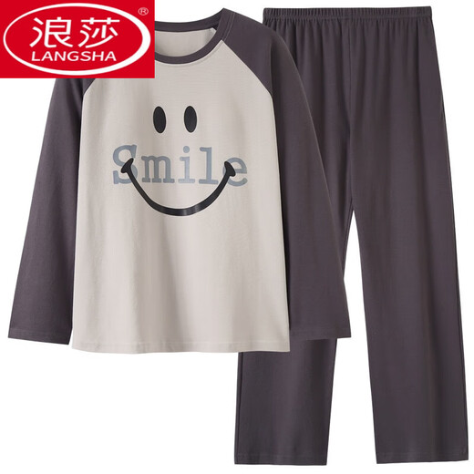 浪莎（LangSha）睡衣女春秋季长袖套装夏天2025新款女士简约可爱宽松秋款家居服 16802 M 【75斤-100斤】
