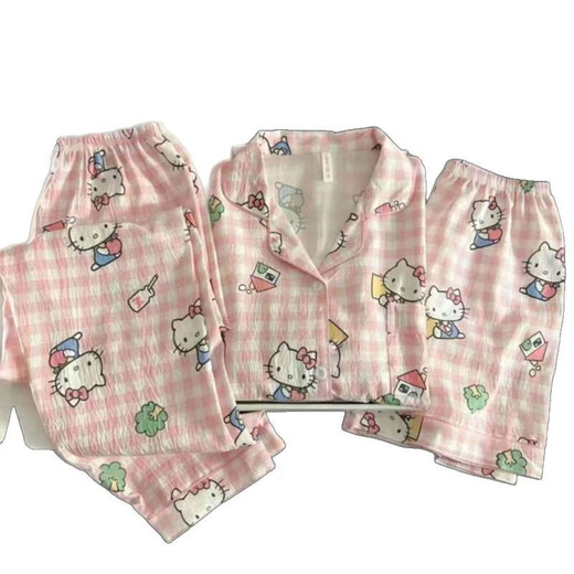 Jingpufei Hellokitty Pajamas для женщин весной и летом хлопковой хлопковой сетей с тремя частями, набор домашней одежды Yunduo Cotton-9902# Star KT Cat Three-Set Set M [Предложение 75-100JIN [JIN равен 0,5 кг]]]]