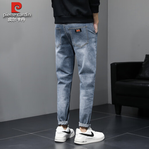 皮尔卡丹（pierre cardin）牛仔裤男夏季薄款弹力百搭青年修身小脚休闲潮流韩版春夏长裤 蓝灰844 28