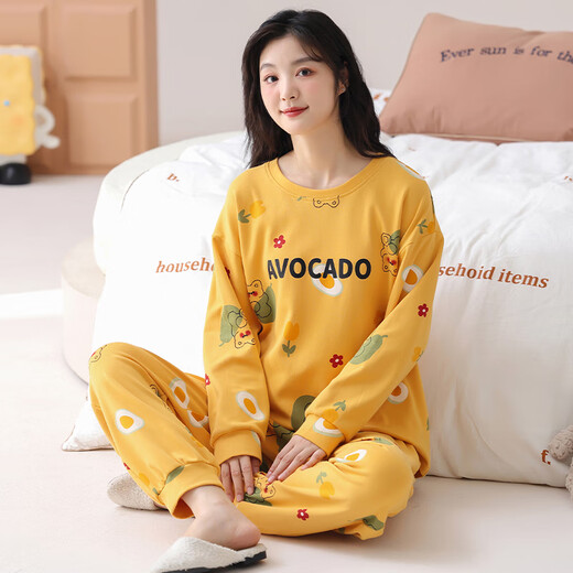 秋冬季大码自带胸垫一体睡衣套装女夏冬天家居服大码可外穿韩版 HRY1047 M (建议75-95斤)