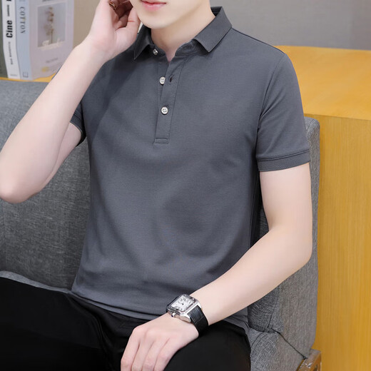Sommer Feste Farbe Revers kurzärärmiges Männer-Polo-Hemd Trendy Vielseitiges Geschäft Casual Krawatte halbärmeligte T-Shirt Herren Black Qy686 M