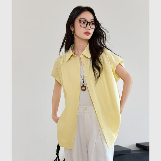 Vanciman Pure Cotton Women's Short-Searved Camiseta para mujeres 2025 Summer NUEVA Camisa simple Simple Lapa suelta Top M9859 Lemon Yellow L
