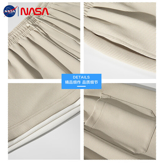 NASA BASE waffle sports suit men's summer plus size short-sleeved shorts ice silk heavy casual set T01#apricot 3XL