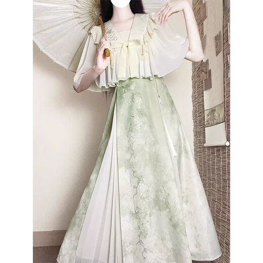 
Daiqiong 2025 summer new suit for women's new year's modified Hanfu top with a slim-covering meat-covering suspender dress two-piece set M679 black top + apricot skirt two-piece set M Recommended 80-100Jin [Jin equals 0.5 kg]