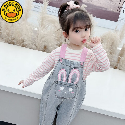 G.DUCKKIDS小黄鸭女童牛仔背带裤春秋季儿童装洋气长裤小童女宝宝裤子春装 牛仔蓝背带裤 80 (适合身高70-80厘米)