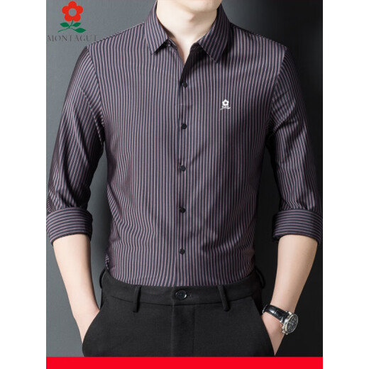 Montagut Herren Mulberry Seide Langarmed Hemd im Herbst Dad Casual Striped Revers Shirt Männer 9928-Black M 165 Geeignet für 100-115jin [Jin gleich 0,5 kg]